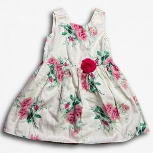 The Childrens Place Girls 4T Floral Rose Dress Sleeveless Pink White Bow Back